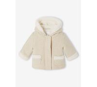 Wool blend coat for babies with iridescent effect and faux fur lining marl beige