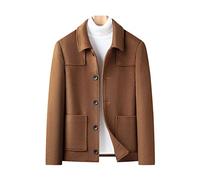 Wool Blend Coat Men Up Office Wear Jacket Winter Casual Outerwear Woolen Overcoat Dark Brown M 170