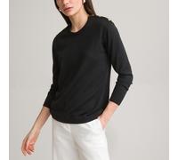 Wool Blend Jumper in Fine Knit with Crew Neck Black