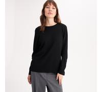 Wool Blend Jumper in Fine Knit with Crew Neck Black