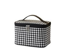 Wool Blend Makeup Bag with Chain Striped Pattern Large Capacity Tote(Black)