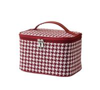 Wool Blend Makeup Bag with Chain Striped Pattern Large Capacity Tote(Red)
