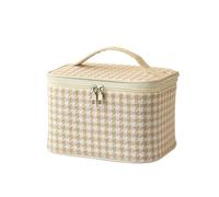 Wool Blend Makeup Bag with Chain Striped Pattern Large Capacity Tote(Yellow)