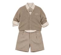 Wool Blend V-neck Cardigan & Striped Bermuda Set - unisex - Manuel Ritz - Kids Sets - Beige - 9 M - Kids 9 M