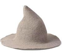 Wool Blend Witch Hat for Halloween Pointed Wizard Costume Hat Masquerade Cosplay Headwear Foldable Brim Knitted Wizard Cap Autumn Winter Thermal Bucket Cap for Adults, Halloween Party Accessory