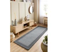 Wool Border Rug for Living Room Bedroom Sierra Apollo Carpet Thick Soft Hand Tufted Home Area Rug Grey Runner L200xW67 cm (L7'7"xW2'3")