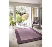 Wool Border Rug for Living Room Bedroom Sierra Apollo Carpet Thick Soft Hand Tufted Home Area Rug Mauve Purple Small 80x150 cm (2'6"x5')