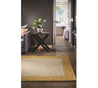 Wool Border Rug for Living Room Bedroom Sierra Apollo Carpet Thick Soft Hand Tufted Home Area Rug Ochre Small 80x150 cm (2'6"x5')
