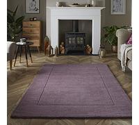 Wool Bordered Rug for Modern Classic Bedroom Living Room Soft Quality Esme Hand Carved Elegance Plain Vibrant Colours Rug Mauve, Small 80x150 cm (2'6"x5')