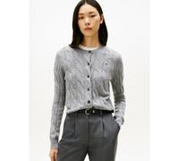 Wool Cable Knit Cardigan with Crew Neck grey