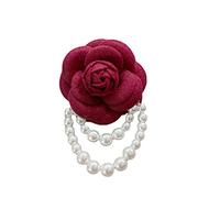 Wool Camellia Flower Pearl Tassel Brooches Pins Fabric Flowers Brooch Classic for Wedding Party Dance Banquet for Women Ladies Elegant Lapel Pins Dress Suit Ceremony Clothes Accessories (Red)