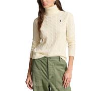 Wool/Cashmere Turtleneck Jumper in Cable Knit with Chest Logo Cream