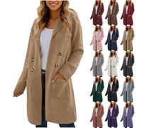Wool Coat for Women Clearance Ladies Long Trench Jacket Solid Color Long Sleeved Button Cardigan Coat Elegant Business Parka Coat Winter Comforty Casual Loose Outwear with Pockets Jacket S-XXL