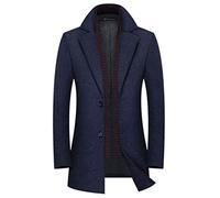 Wool Coat Men Fashion Scarf Thick Woolen Jacket Casual Men Winter Overcoat Long Trench Navy Blue L
