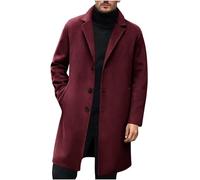 Wool Coats for Men Woolen Trench Coat,Solid Lapel Double-breasted Jacket,Mens Long Sleeve Classic Office Business Windbreaker Autumn Winter Casual Loose Overcoat Warm Outwear with Pockets XS-XXL