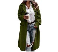 Wool Coats for Women Long Button Down Woolen Trench Coat Mid Length Winter Coat Long Sleeve Lapel Collar Winter Jacket Ladies Longline Cardigan Elegant Casual Smart Outerwear with Pockets