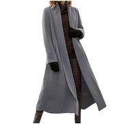 Wool Coats for Women Plus Size Warm Trench Coat Casual Lapel Collar Open Front Long Jacket Solid Color Long Sleeve Coat Fashion Elegant V-Neck Woolen Coats Oversized Loose Soft Overwear