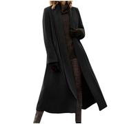 Wool Coats for Women Plus Size Warm Trench Coat Casual Lapel Collar Open Front Long Jacket Solid Color Long Sleeve Coat Fashion Elegant V-Neck Woolen Coats Oversized Loose Soft Overwear