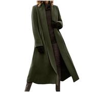 Wool Coats for Women Plus Size Warm Trench Coat Casual Lapel Collar Open Front Long Jacket Solid Color Long Sleeve Coat Fashion Elegant V-Neck Woolen Coats Oversized Loose Soft Overwear