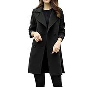 Wool Coats for Women UK Clearance Double Breasted Front Open Trench Coats Lightweight Tweed Jacket with Pockets Autumn Winter Mid-Length Outerwear Long Sleeve Overcoats Tops Size 8-16