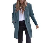 Wool Coats for Women Uk Duffle Coats Double Breasted Mid Length Windbreaker Jacket Woolen Pea Coat with Pockets Notched Collar Trench Coat Ladies Casual Solid Colour Overcoats Button Down Cardigans