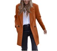 Wool Coats for Women Uk Duffle Coats Double Breasted Mid Length Windbreaker Jacket Woolen Pea Coat with Pockets Notched Collar Trench Coat Ladies Casual Solid Colour Overcoats Button Down Cardigans