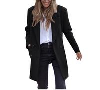 Wool Coats for Women Uk Duffle Coats Double Breasted Mid Length Windbreaker Jacket Woolen Pea Coat with Pockets Notched Collar Trench Coat Ladies Casual Solid Colour Overcoats Button Down Cardigans