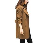 Wool Coats for Women UK Sale Clearance Double Breasted Front Open Trench Coats Lightweight Tweed Jacket with Pockets Autumn Winter Mid-Length Outerwear Long Sleeve Overcoats Tops Size 8-16