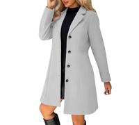 Wool Coats for Women Uk - Single Breasted Peacoat, Windbreak Outwear, Winter Warm, Midi Long Length, Overcoat, Blazer Jackets, Trench Coat, Ladies Elegant Slim Fit, Open Front, Walking Travel Office