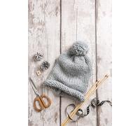 Wool Couture Pom Pom Hat Knitting Kit - Beginner Basics in Grey Wool Couture Grey