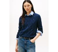 Wool Crew Neck Jumper in Cable Knit Navy