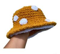 Wool Crochet Mushroom Bucket Hat for Women, Handmade Knit Cap