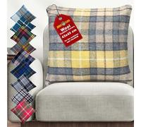 Wool cushion covers 45x45 CM, Heritage tartan sofa cushion cover for winter warm, Yellow Check large cushion case, home decor, Travel, Car - Buchanan Natural Highlands Tartan