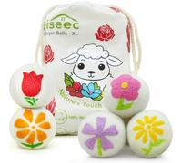 Wool Dryer Balls 6 Pack - 3 Inch XL, Dryer Balls Laundry Reusable with Unique Petal Embroidery, Natural Fabric Softener, Reduce Drying Time and Prevent Wrinkles