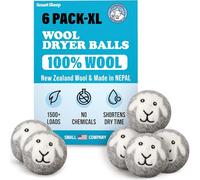 Wool Dryer Balls - Smart Sheep 6-Pack - XL Premium Natural Fabric Softener Award-Winning - Wool Balls Replaces Dryer Sheets - Wool Balls for Dryer - Laundry Balls for Dryer