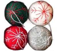 Wool Felt Snowflake Ball Ornaments Set of 4 Tree Hanging Decor Soft Red and White Minimalist Christmas Pendant Winter Holiday Decoration 4cm Diameter for Home Office Party(A)