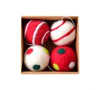 Wool Felt Snowflake Ball Ornaments Set of 4 Tree Hanging Decor Soft Red and White Minimalist Christmas Pendant Winter Holiday Decoration 4cm Diameter for Home Office Party(B)