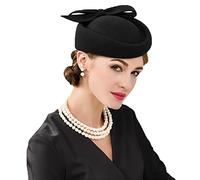 Wool Felt Vintage Fascinator Winter Women Elegant Pillbox Hat Bowknot Derby Church Hat Retro Fedoras, Black, M
