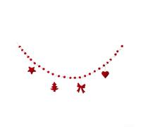 Wool Felt Xmas Bunting 190cm Red Green Stitched Edge | Soft wool felt, stitched edges, reusable design, heart cookie shapes, 190cm length(Red5)