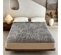 Wool Fleece Mattress Pad with Elastic Band Straps, Australian Wool Plush Mattress Topper, Extra Thick Fitted Bed Mattress Cover for Winter Warmth(35"x79", Gray1)