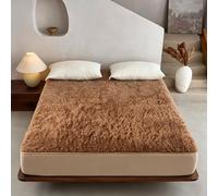 Wool Fleece Mattress Pad with Elastic Band Straps, Australian Wool Plush Mattress Topper, Extra Thick Fitted Bed Mattress Cover for Winter Warmth(59"x75", Brown)