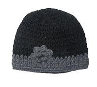 Wool Hand Knit Unisex Fleece Lined Ear Flap Beanie Cap Hat, Black Rose, M/L
