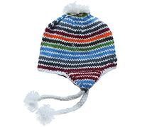Wool Hand Knit Unisex Fleece Lined Ear Flap Beanie Cap Hat Nepal, Multicolored Stripe, M/L