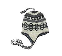 Wool Hand Knit Unisex Fleece Lined Ear Flap Beanie Cap Hat Nepal, Oval, M/L