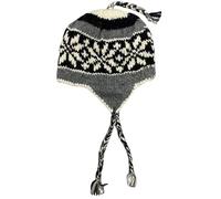 Wool Hand Knit Unisex Fleece Lined Ear Flap Beanie Sherpa Cap Hat Nepal, Gray Snowflake, M/L