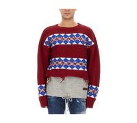 Wool Jacquard Knit Jumper - male - Dsquared2 - Round-neck Knitwear - Multicolor - M - Knitwear M