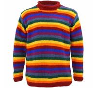 Wool Jumper RAINBOW Handmade Chunky Knit Knitted Sweater Pullover Rolled