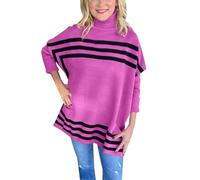 Wool Jumper Women Sweaters for Women UK Womens New Turtleneck Bat Sleeve Striped Sweater Bat Sleeve Sweater High Neck Bat Wing Sweater Women Jumper for Women UK (Hot Pink, XXL)