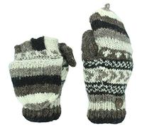 Wool Knit Shooter Gloves Chevron Pattern with Fleece Lining - Black