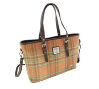 Wool Large Tote Bag for Women - Genuine Harris Tweed wool outer Made in Scotland - Large Zip Closure Laptop & Travel Bag - Multi Colour check Tartan Handbag (Pale Orange Stewart)